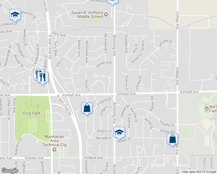 map of restaurants, bars, coffee shops, grocery stores, and more near 2010 North Pointe Drive in Manhattan