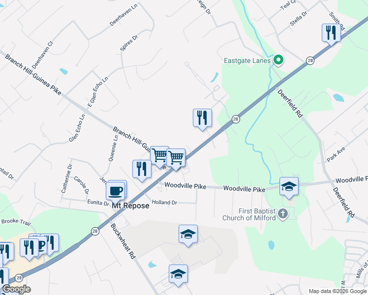 map of restaurants, bars, coffee shops, grocery stores, and more near 1248 A Dewberry Lane in Loveland