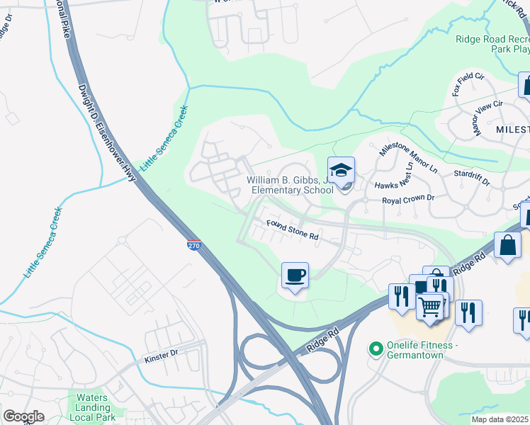 map of restaurants, bars, coffee shops, grocery stores, and more near 21211 Delevan Way in Germantown