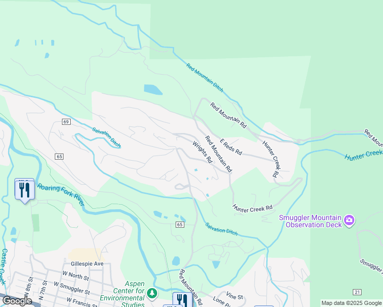 map of restaurants, bars, coffee shops, grocery stores, and more near 836-976 Red Mountain Rd in Aspen