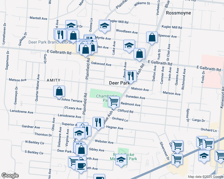 map of restaurants, bars, coffee shops, grocery stores, and more near 4229 Matson Avenue in Cincinnati