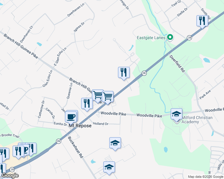 map of restaurants, bars, coffee shops, grocery stores, and more near 1248 A Dewberry Lane in Loveland