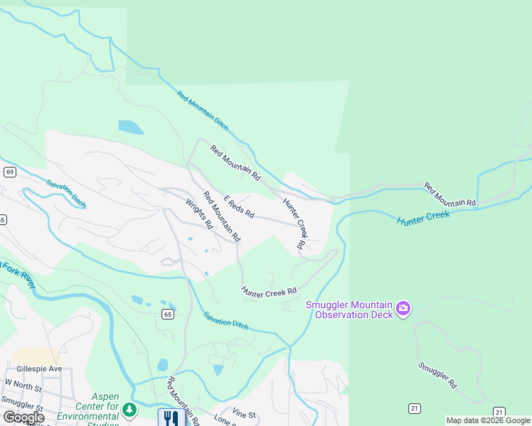 map of restaurants, bars, coffee shops, grocery stores, and more near 205 Red Tail Lane in Aspen