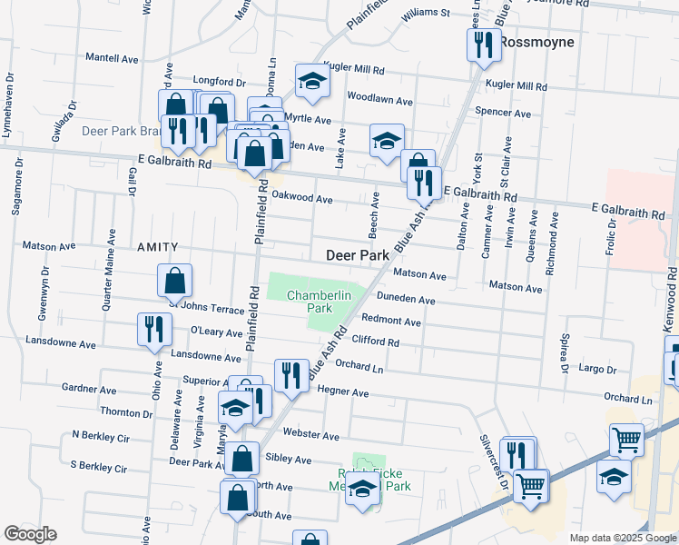 map of restaurants, bars, coffee shops, grocery stores, and more near 4229 Matson Avenue in Cincinnati