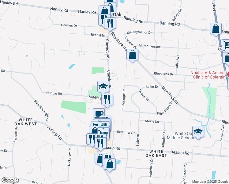 map of restaurants, bars, coffee shops, grocery stores, and more near 6224 Cheviot Road in Cincinnati