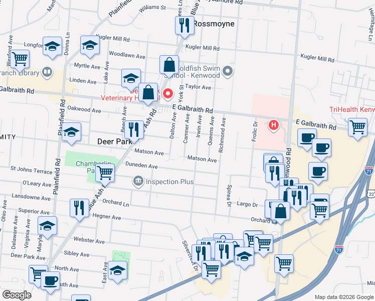 map of restaurants, bars, coffee shops, grocery stores, and more near 4451 Matson Avenue in Cincinnati