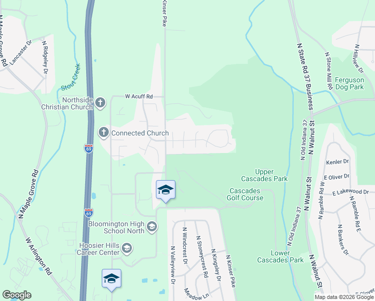 map of restaurants, bars, coffee shops, grocery stores, and more near 974-1024 W Rosewood Dr in Bloomington