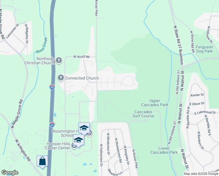 map of restaurants, bars, coffee shops, grocery stores, and more near 974-1024 W Rosewood Dr in Bloomington