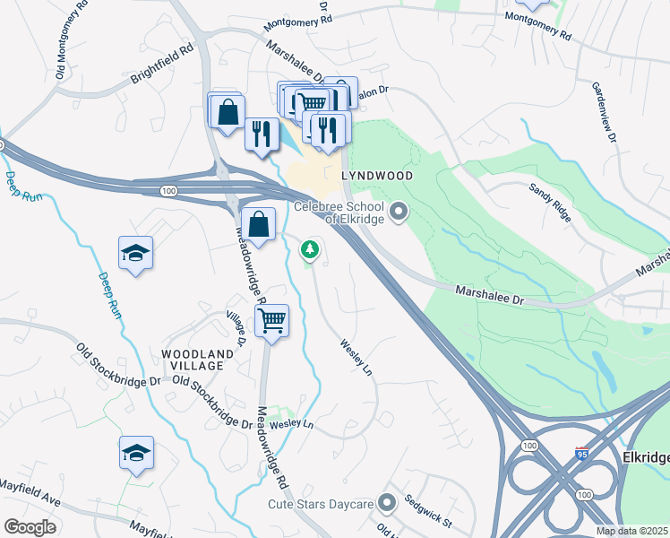 map of restaurants, bars, coffee shops, grocery stores, and more near 6641 Cambria Terrace in Elkridge