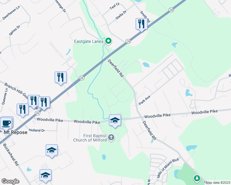 map of restaurants, bars, coffee shops, grocery stores, and more near 6103 Deerfield Road in Loveland