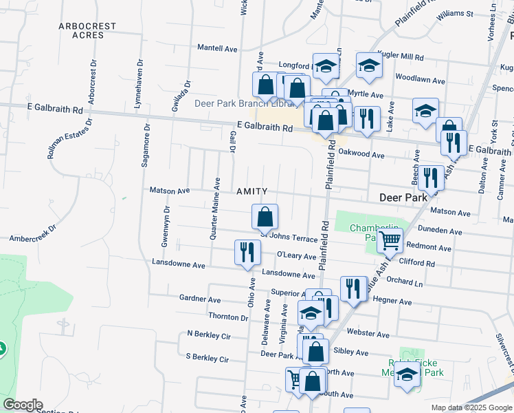 map of restaurants, bars, coffee shops, grocery stores, and more near 3909 Matson Avenue in Cincinnati