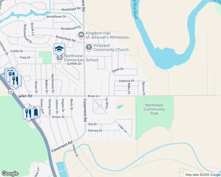 map of restaurants, bars, coffee shops, grocery stores, and more near 2126 Spain Drive in Manhattan
