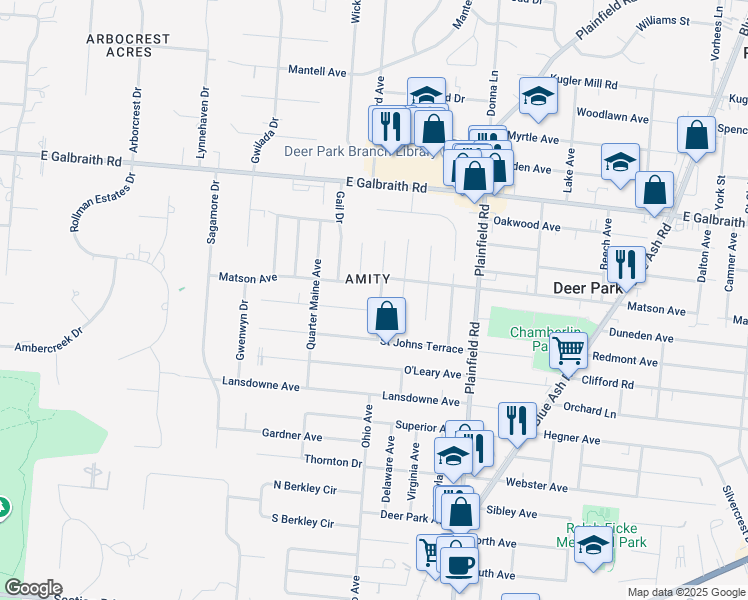 map of restaurants, bars, coffee shops, grocery stores, and more near 3909 Matson Avenue in Cincinnati