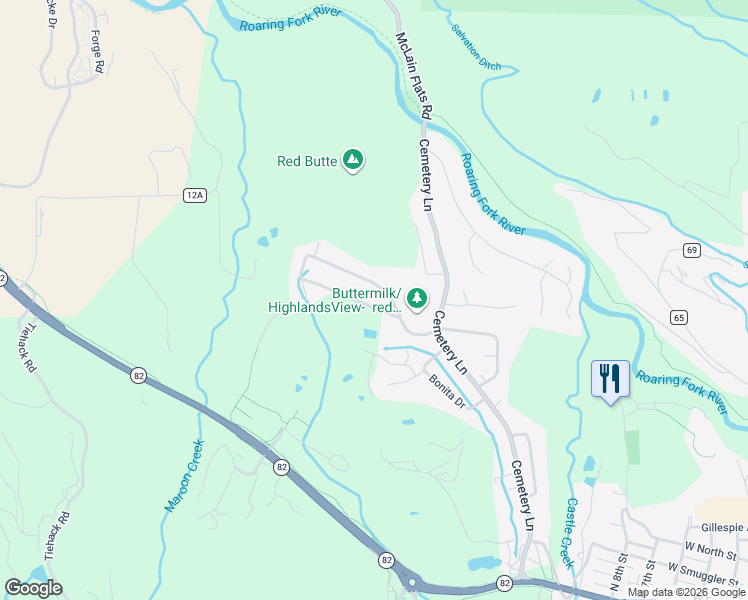 map of restaurants, bars, coffee shops, grocery stores, and more near 1540 Silver King Drive in Aspen