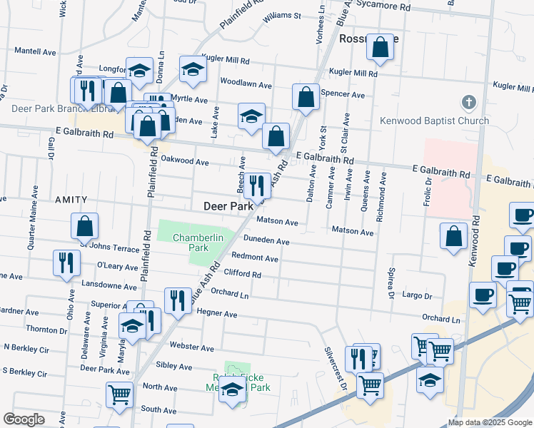 map of restaurants, bars, coffee shops, grocery stores, and more near 4350 Matson Avenue in Cincinnati