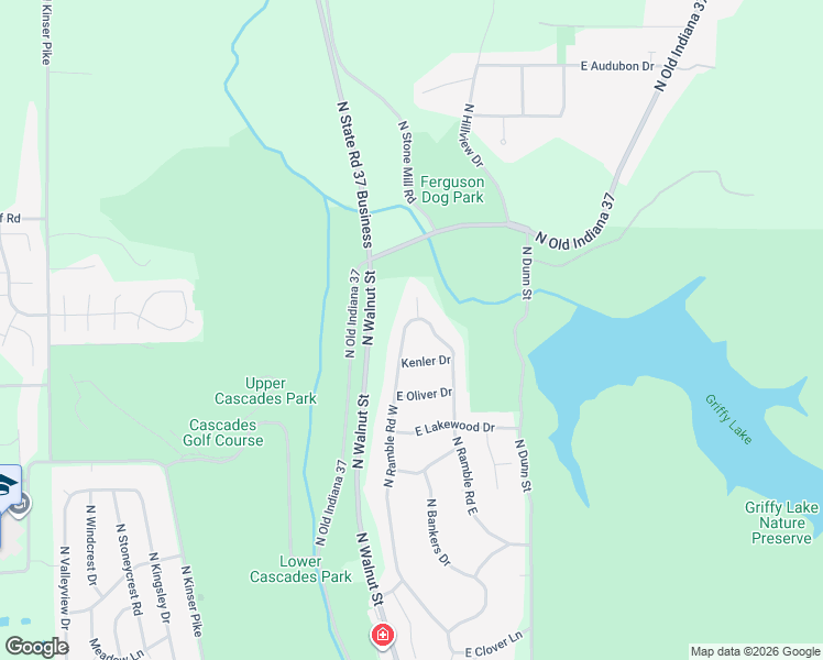 map of restaurants, bars, coffee shops, grocery stores, and more near 3301 North Ramble Road Court in Bloomington
