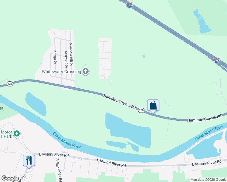 map of restaurants, bars, coffee shops, grocery stores, and more near 5825 Ohio 128 in Cleves