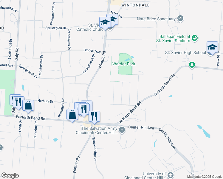 map of restaurants, bars, coffee shops, grocery stores, and more near 6940 Bryn Mawr Drive in Cincinnati