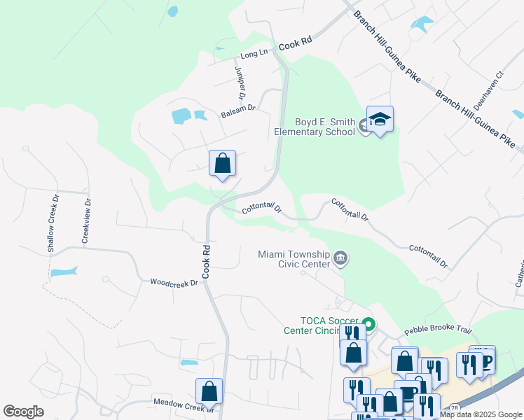 map of restaurants, bars, coffee shops, grocery stores, and more near 1706 Cottontail Drive in Milford