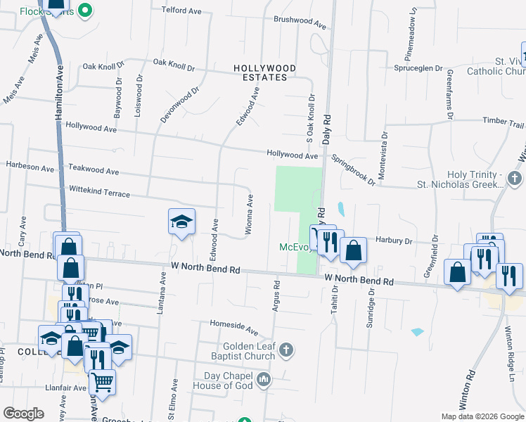 map of restaurants, bars, coffee shops, grocery stores, and more near 6333 Stella Avenue in Cincinnati