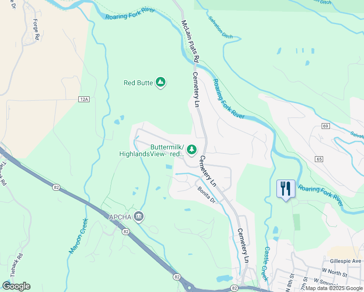 map of restaurants, bars, coffee shops, grocery stores, and more near 1500 Silver King Drive in Aspen