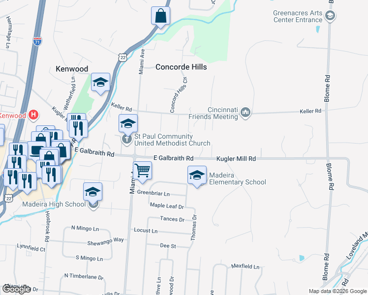 map of restaurants, bars, coffee shops, grocery stores, and more near 7904 Kugler Mill Road in Cincinnati