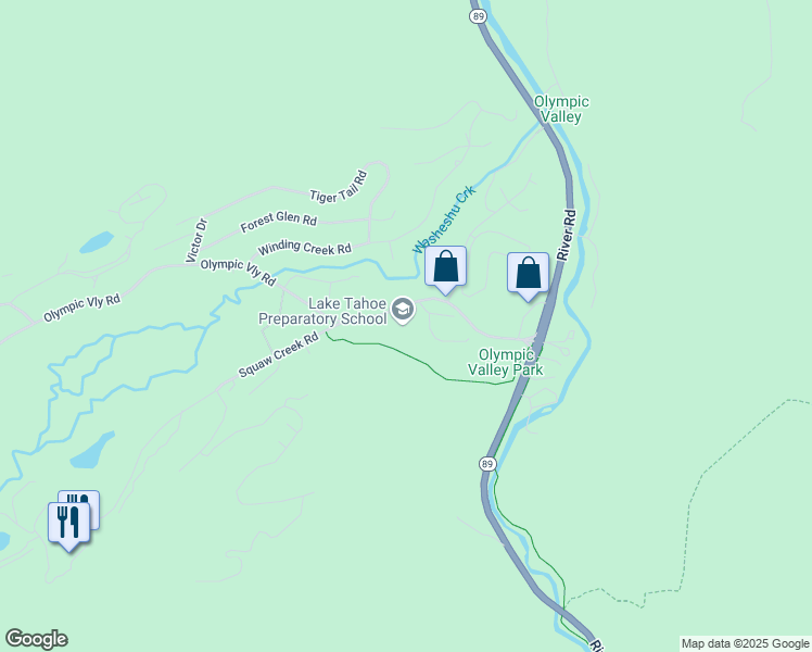 map of restaurants, bars, coffee shops, grocery stores, and more near 235 Squaw Valley Road in Olympic Valley
