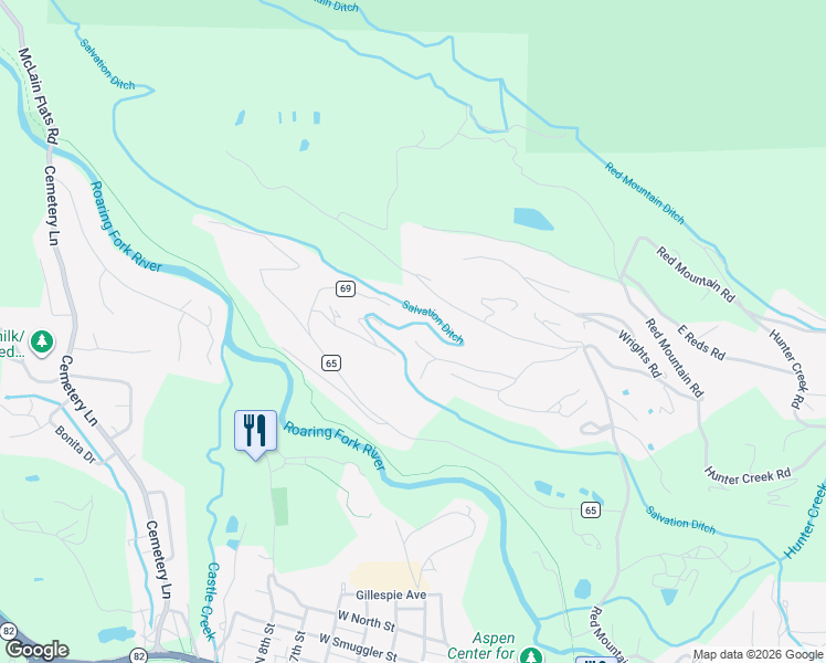 map of restaurants, bars, coffee shops, grocery stores, and more near 75 Bennett Court in Aspen