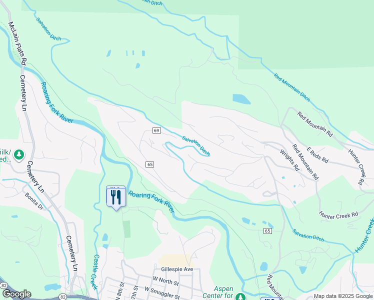 map of restaurants, bars, coffee shops, grocery stores, and more near 75 Bennett Court in Aspen