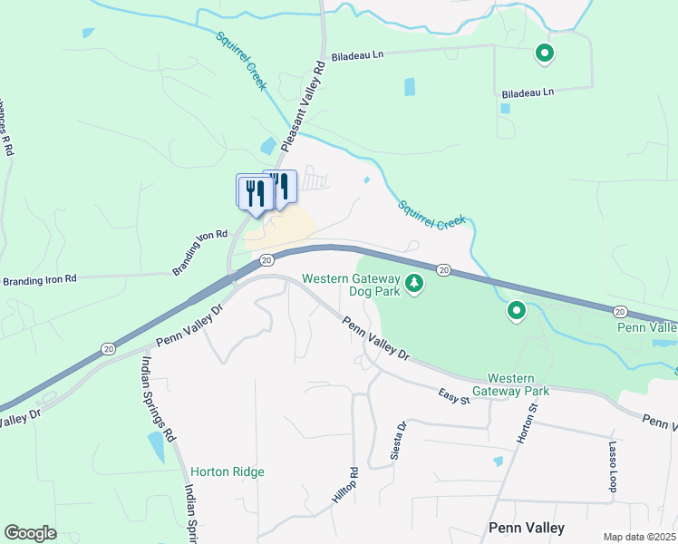 map of restaurants, bars, coffee shops, grocery stores, and more near 18804 Penn Valley Drive in Penn Valley