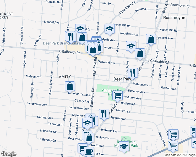map of restaurants, bars, coffee shops, grocery stores, and more near 4110 Matson Avenue in Cincinnati