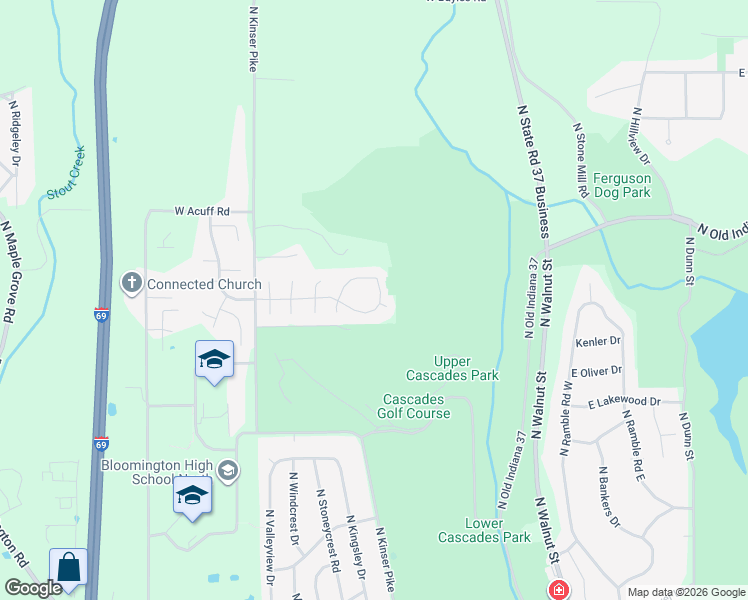 map of restaurants, bars, coffee shops, grocery stores, and more near 800 West Rosewood Drive in Bloomington