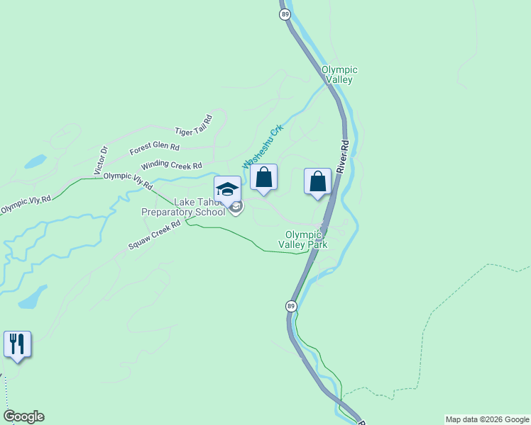 map of restaurants, bars, coffee shops, grocery stores, and more near 227 Squaw Valley Road in Olympic Valley
