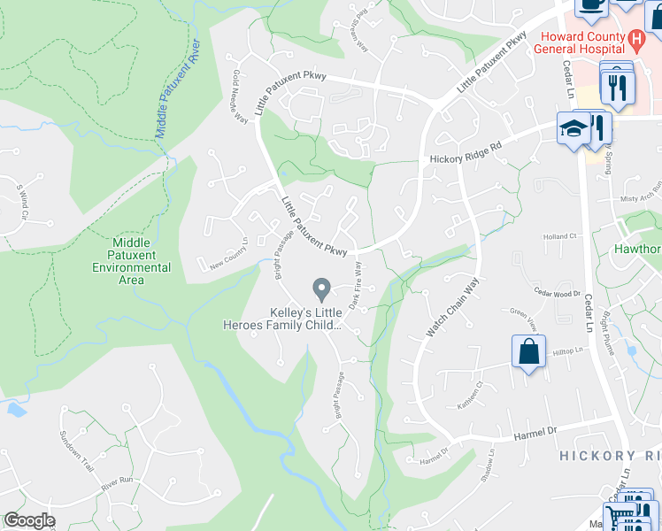 map of restaurants, bars, coffee shops, grocery stores, and more near 11625 Little Patuxent Pkwy in Columbia