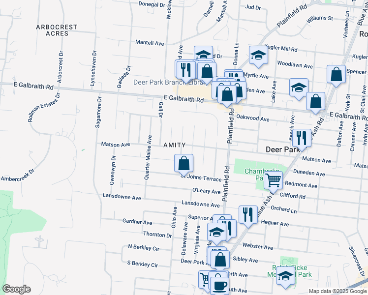map of restaurants, bars, coffee shops, grocery stores, and more near 3909 Matson Avenue in Cincinnati