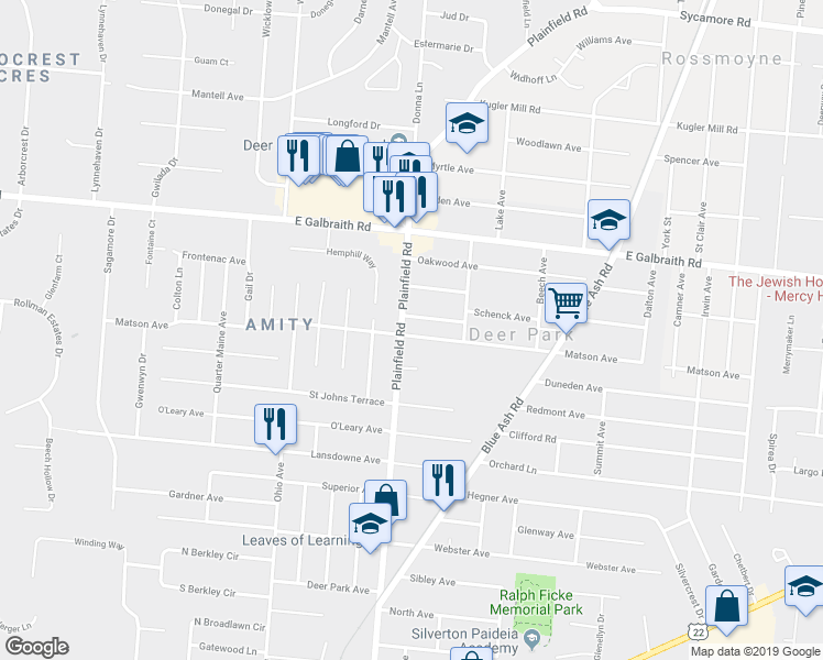 map of restaurants, bars, coffee shops, grocery stores, and more near 4110 Matson Avenue in Cincinnati