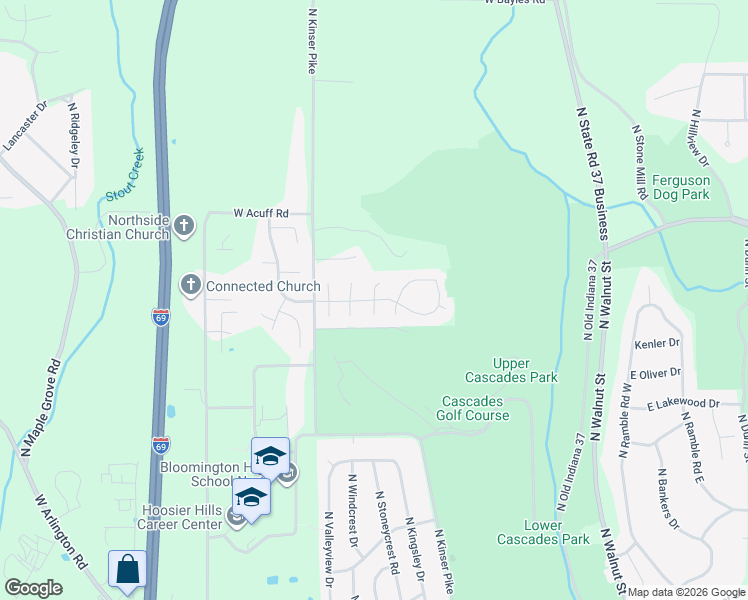 map of restaurants, bars, coffee shops, grocery stores, and more near 974 West Rosewood Drive in Bloomington