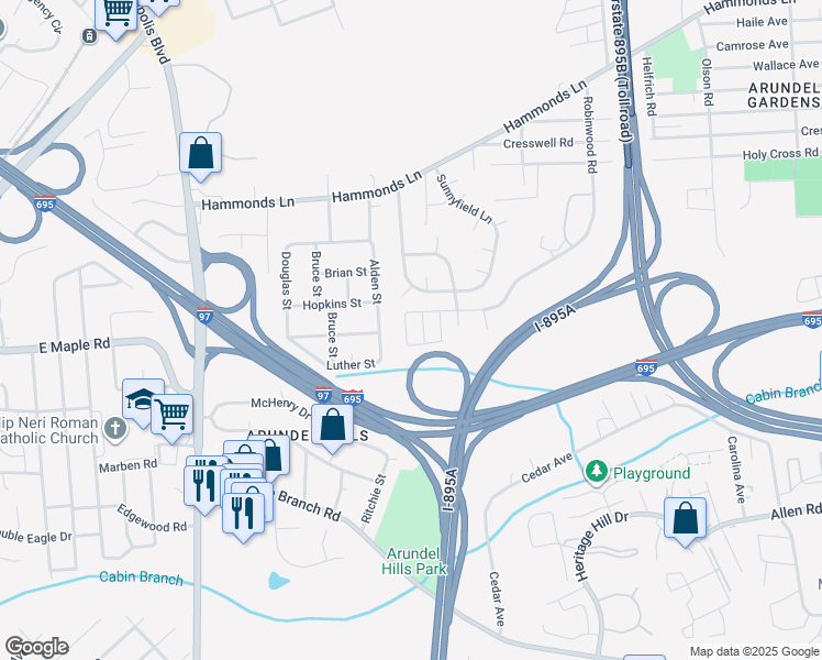 map of restaurants, bars, coffee shops, grocery stores, and more near 785 Grape Vine Loop in Baltimore