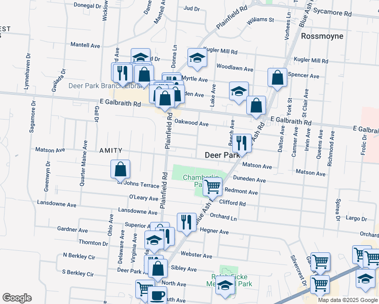 map of restaurants, bars, coffee shops, grocery stores, and more near 4191 Hoffman Avenue in Deer Park