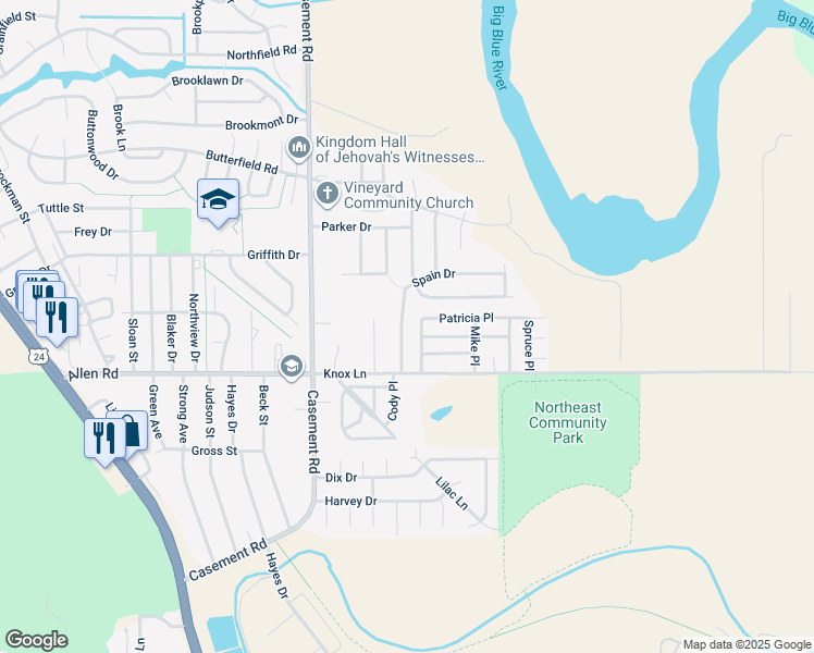 map of restaurants, bars, coffee shops, grocery stores, and more near 2126 Spain Drive in Manhattan