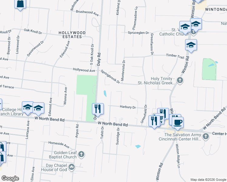 map of restaurants, bars, coffee shops, grocery stores, and more near 6700 Ridgefield Drive in Cincinnati