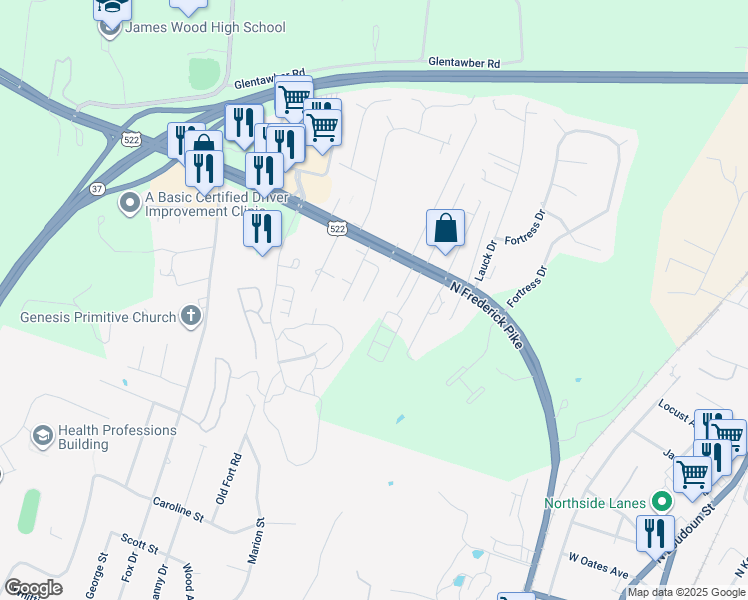 map of restaurants, bars, coffee shops, grocery stores, and more near 111 Redwood Lane in Winchester