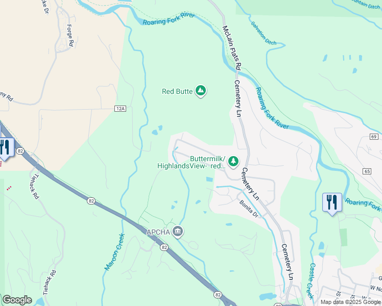 map of restaurants, bars, coffee shops, grocery stores, and more near 1610 Homestake Drive in Aspen
