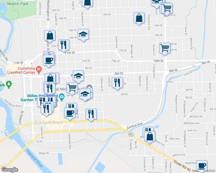map of restaurants, bars, coffee shops, grocery stores, and more near 640 Union Street in Columbus