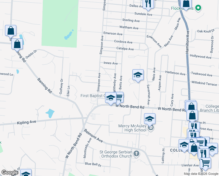 map of restaurants, bars, coffee shops, grocery stores, and more near 2031 3rd Avenue in Cincinnati
