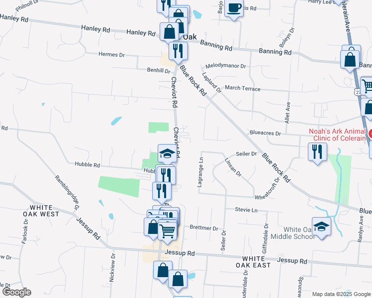 map of restaurants, bars, coffee shops, grocery stores, and more near 6286 Cheviot Road in Cincinnati