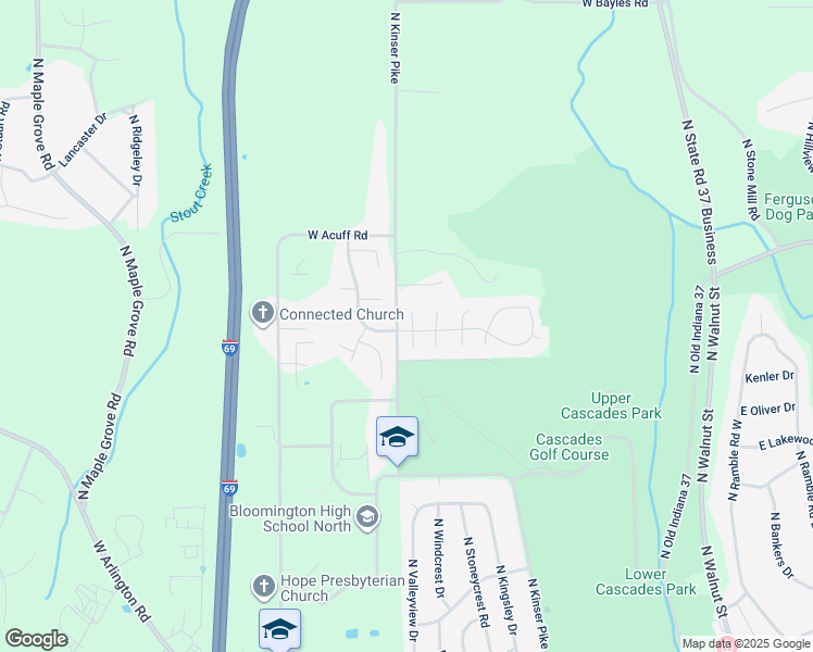 map of restaurants, bars, coffee shops, grocery stores, and more near 3963 North Ironwood Court in Bloomington