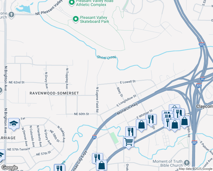 map of restaurants, bars, coffee shops, grocery stores, and more near 127 East Lowell Street in Kansas City