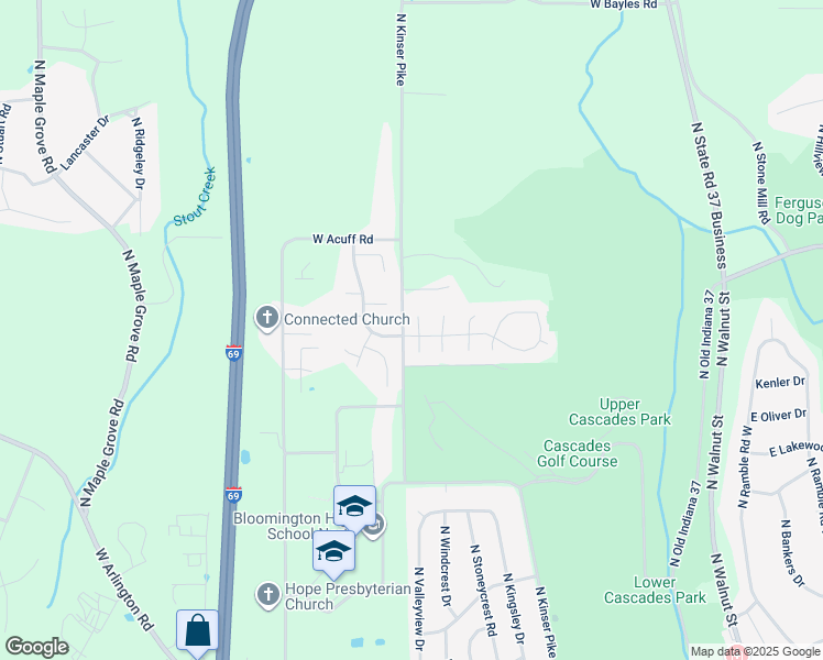 map of restaurants, bars, coffee shops, grocery stores, and more near 3963 North Ironwood Court in Bloomington