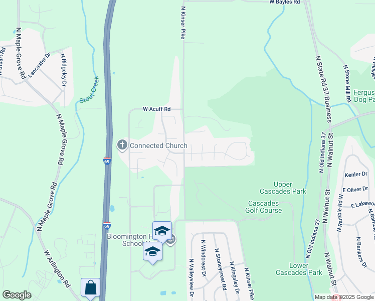 map of restaurants, bars, coffee shops, grocery stores, and more near 3963 North Ironwood Court in Bloomington